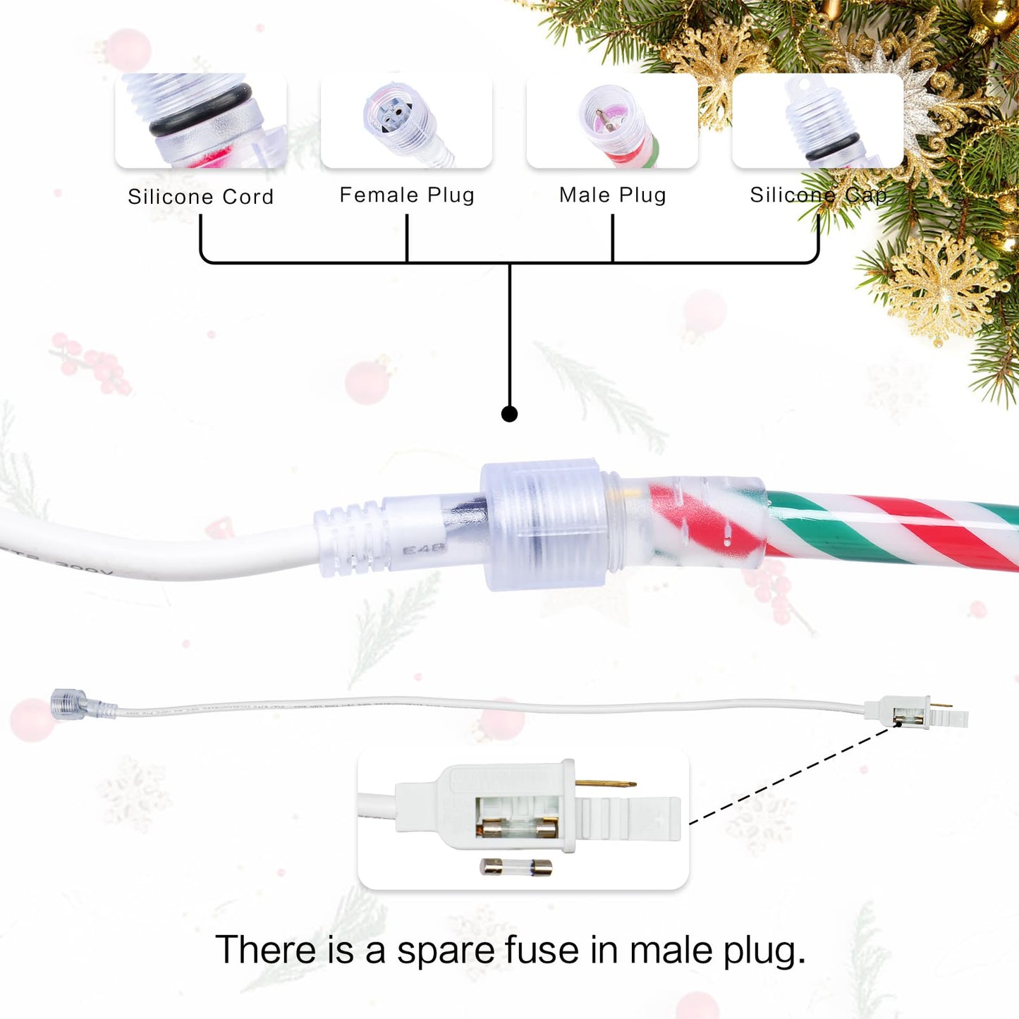 Vigdur Christmas Candy Cane Lights - 33FT LED Candy Cane Rope Lights Outdoor Waterproof Decorative Christmas Lights for Holiday Party Home Patio Indoor Xmas Decorations(360 LEDs)
