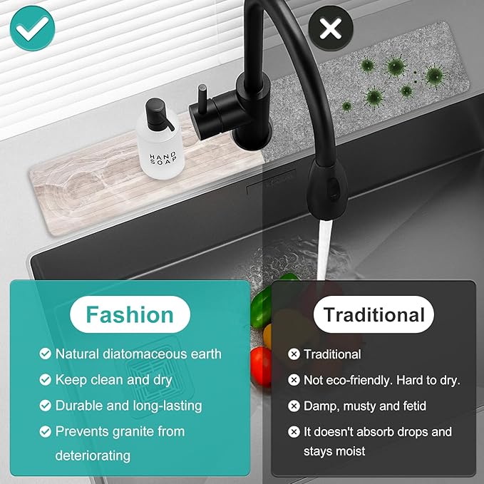 Diatomite Faucet Mat for Kitchen Sink Protector Stone Quick Dry Around Faucet