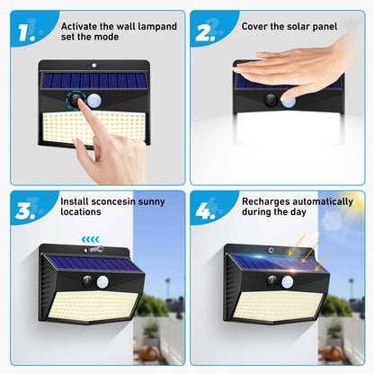 Peasur 2 Packs Solar Outdoor Lights Motion Sensor Solar Security Lights Waterproof with 3 Lighting Modes Solar Powered Wall Lights Outside for Garden Fence Yard