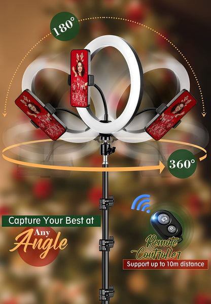 10 inch Ring Light with Tripod Stand & Phone Holder, Selfie Ringlight with Remote for Phone, 70" Tall Circle Light, LED Ring Lamp for Makeup, Video Recording, Conferencing, TikTok, Twitch