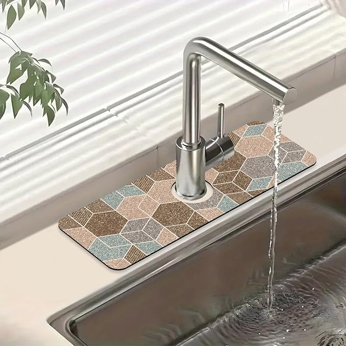 Geometry Blocks Sink Splash Guard Glitter Geometry Faucet Absorbing Mat Fast