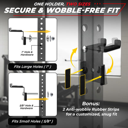 Lights Mountain Universal Vertical Barbell Holder for 3x3 Squat Rack, Tool-Free Installation with 5/8" & 1" Hole Hole Adapters, UHMW Lined Barbell Hanger, Heavy Duty Barbell Storage