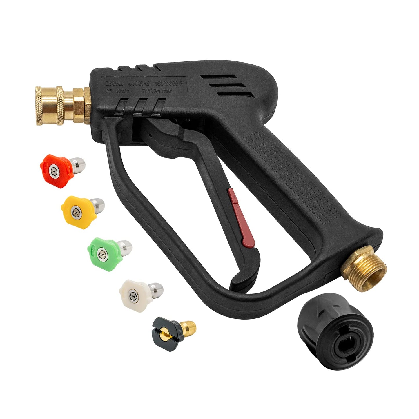Fai Top 4000PSI High Pressure Washer Gun with 5 Water Nozzle Tip, Cleaner Gun Car Wash Water Gun for Car Cleaning (M22 14MM Hose Connector & karcher Quick Connector)