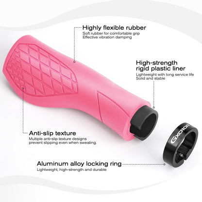 GXCROR Bike Grips,Ergonomic Bicycle Handlebars Grips Shock Absorbing Dual-Density Silicone,Universal 22.2mm Fit with 3D Non-Slip Pattern,Scooter Grips