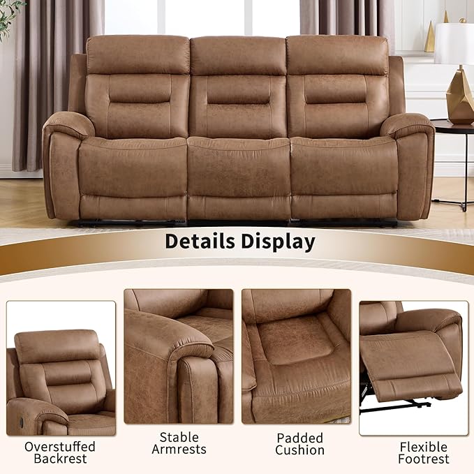 ANJ 3-Piece Faux Leather Power Recliner Sofa Set