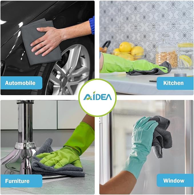 AIDEA Microfiber Cleaning Cloth Grey 12PK, Microfiber Towels