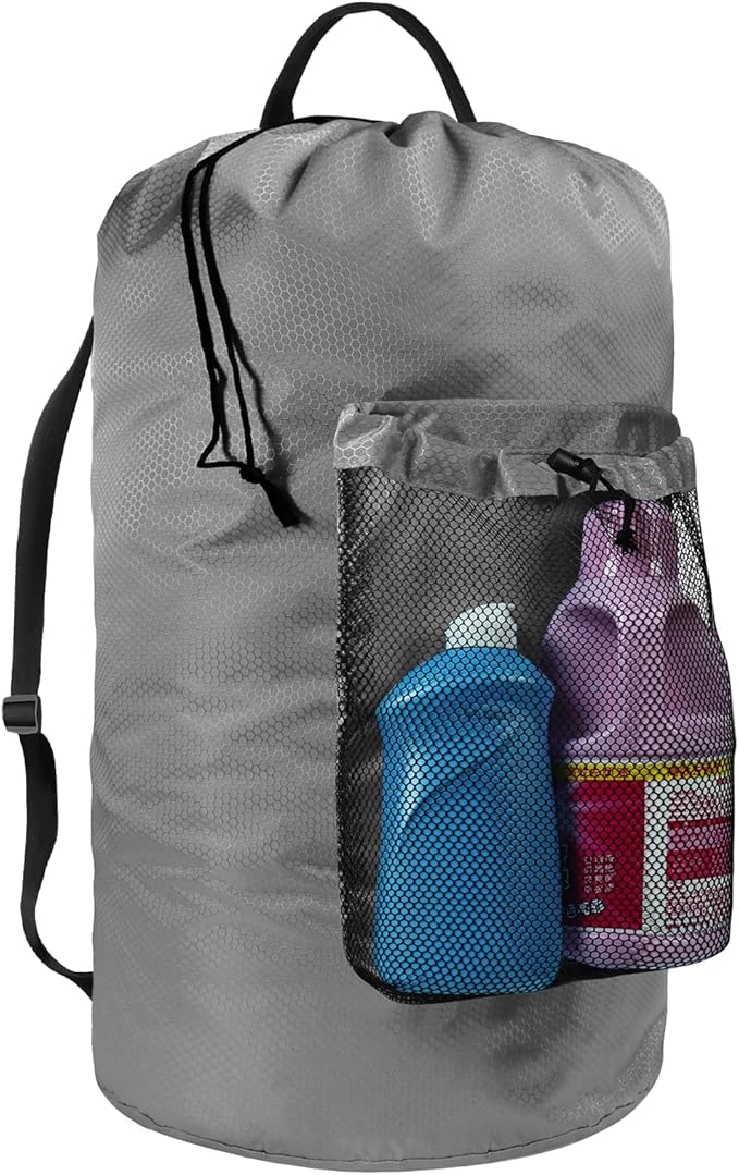 Laundry Bag with Shoulder Straps and Mesh Pocket Laundry Backpack Large
