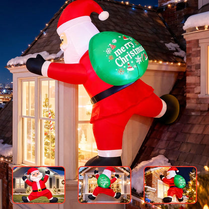 KOOY 6FT Christmas Inflatables Climbing Santa, Blow Ups Xmas Hanging Santa Outdoor Decorations with LED Light Up for Xmas Yard Outdoor Roof Christmas Decorations