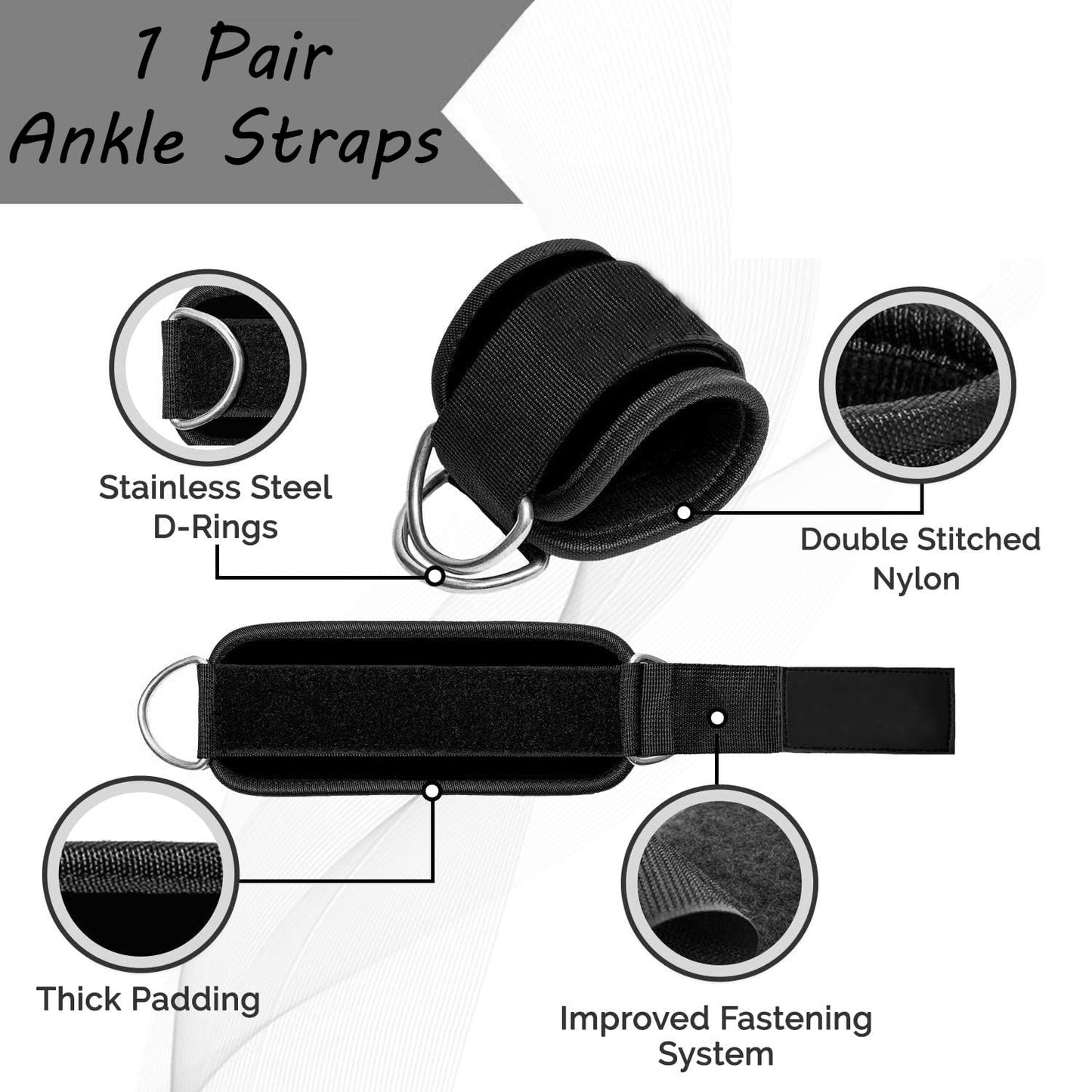 EastyGold Ankle Straps Ankle Resistance Bands Wrist Cuffs Padded Straps Adjustable Fitness Glute Kickback D-Ring for Cable Machine Gym Foot Leg Training Brace Support 1 Pair