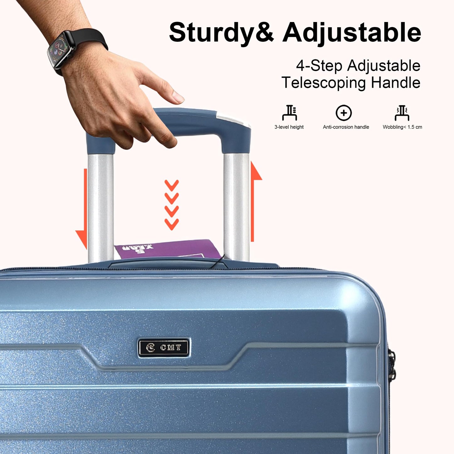 RMW Suitcase Large Medium Cabin Size | Hard Shell | Lightweight | 4 Dual Spinner Wheels | Trolley Luggage Suitcase | Hold Check in Luggage | TSA Combination Lock (Ice Blue, Medium 24")