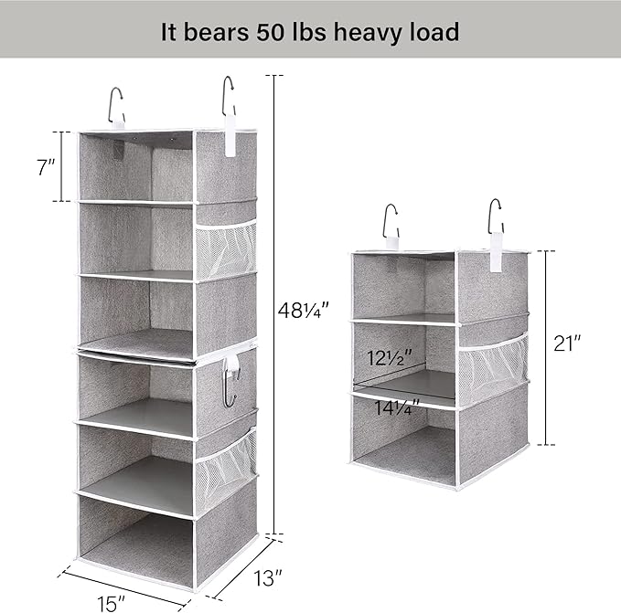 StorageWorks 6-Shelf Jumbo Closet Organizers, Two 3-Shelf Separable Hanging