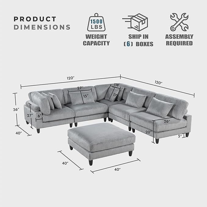 Lexicon 120 Inch Modular Sectional Sofa