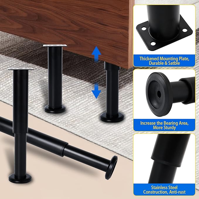 4 Pcs Adjustable Height Bed Support Furniture Legs