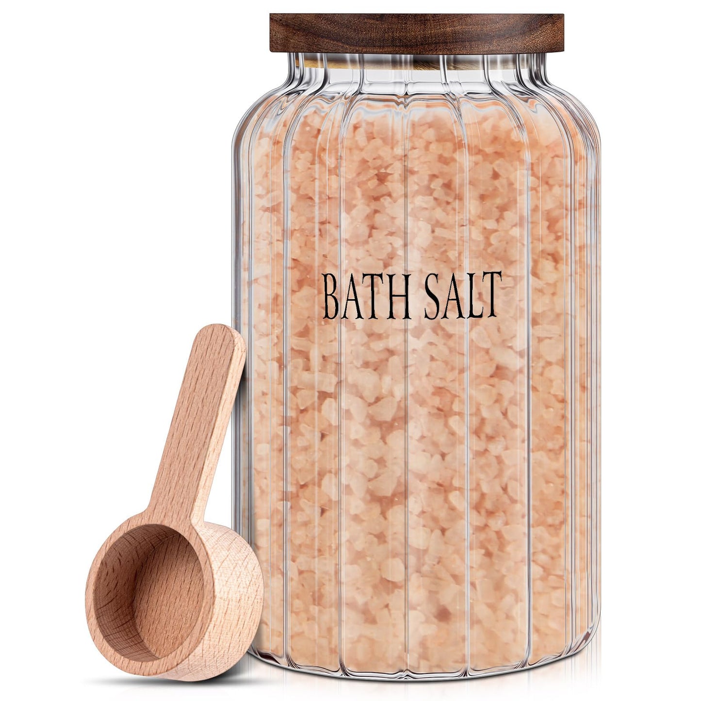 Maxdot 94 oz Large Bath Salt Container Glass Bath Salt Jar with Wooden Lid and Scoop, Storage Canister Airtight Storage Bathtub Accessories for Women Bathroom Bath Decor