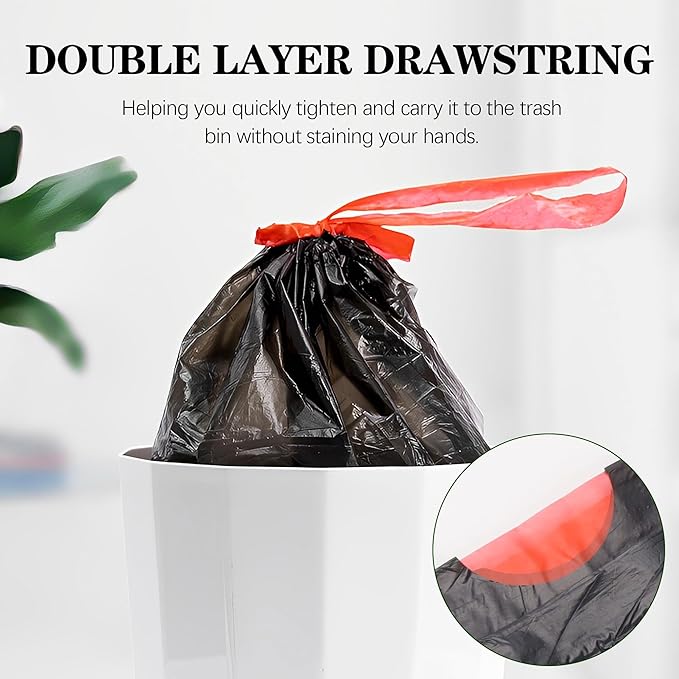 8 Gallon Trash Bags 120 Count Black Drawstring Garbage Bags
