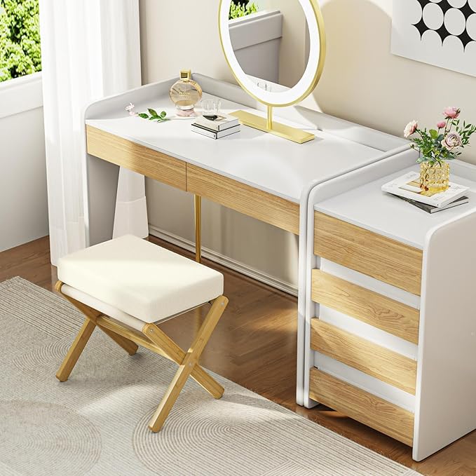 BAMBOOHOMIE Foldable Foot Stool Ottoman, Modern Foot Rest