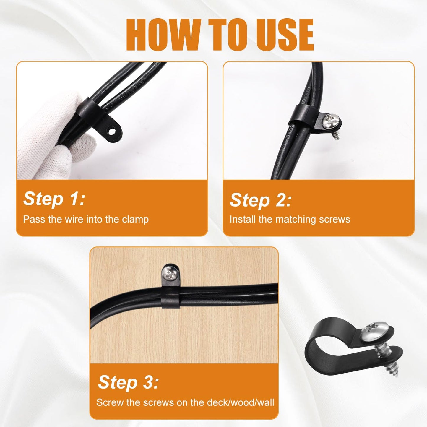 mankk 50PCS 1/2 Inch Rope Light Clips P-Style Mounting Clips Plastic Cable Clamps with Compatible Stainless Steel Pan Head Phillips Screws for Wire Management M-030-BK-LS