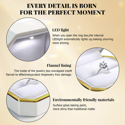 HONGYEXGCN LED Ring Box for Proposal Engagement Wedding Prepared for Gifts, Luxury Ring Box The Best Gits are for the People Who Matter Most to You,Square Velvet Case Jewelry Gift Box (Pure - white)