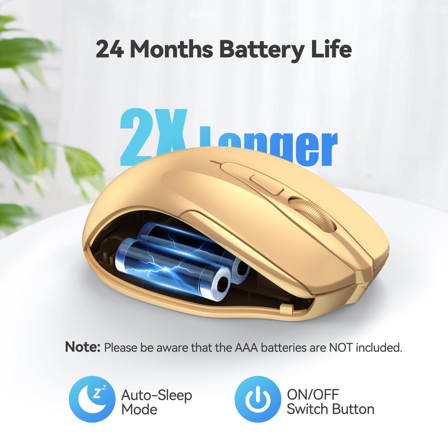 TECKNET Wireless Mouse, 2.4G Ergonomic Optical Mouse, Computer Mouse for Laptop, PC, Computer, Chromebook, Notebook, 6 Buttons, 24 Months Battery Life, 2600 DPI, 5 Adjustment Levels