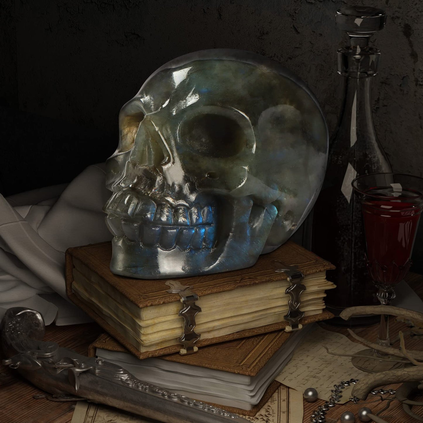 Hxswkk Labradorite Crystal Skull Statue Hand Carved Gemstone Collection Skulls Ornament for Home Office Decor Stone Figurines 3"