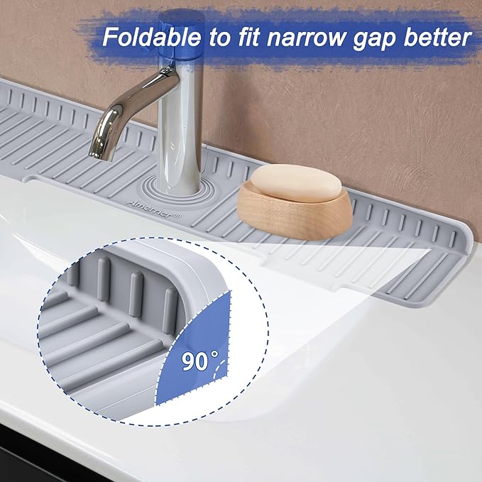 20 inch Kitchen Sink Splash Guard, 10° Large Slope & Adaptable Hole Faucet Mat