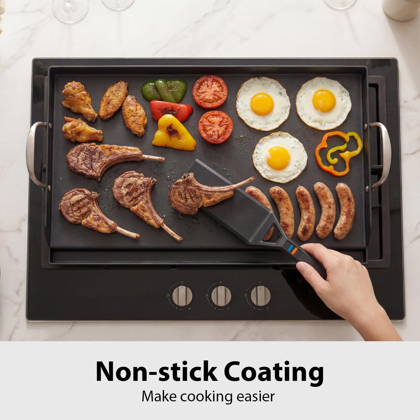 Utheer Griddle Kit, 25" x 16" Pre-Seasoned Cast Iron Flat Top Griddle with Scratch-Free Tools, Universal Grill Griddle for Gas & Charcoal Grills, Camping, Tailgating and BBQ