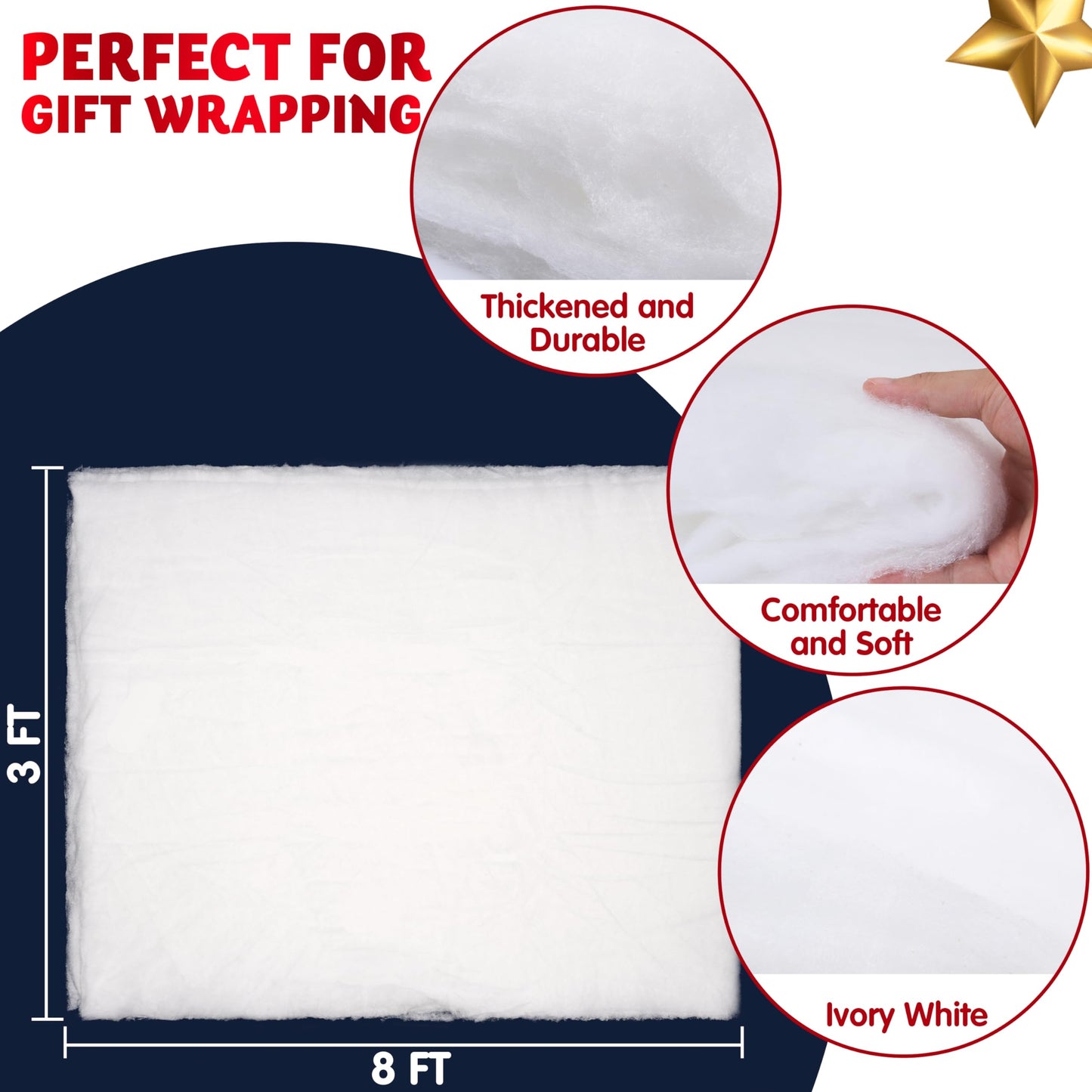 JOYIN Christmas Snow Blanket Roll (3x8 Ft,3 Pcs) for Christmas Decorations, Village Displays, Under The Xmas Tree-Thick White Soft and Fake Snow Cover for Holiday Decor and Winter Displays