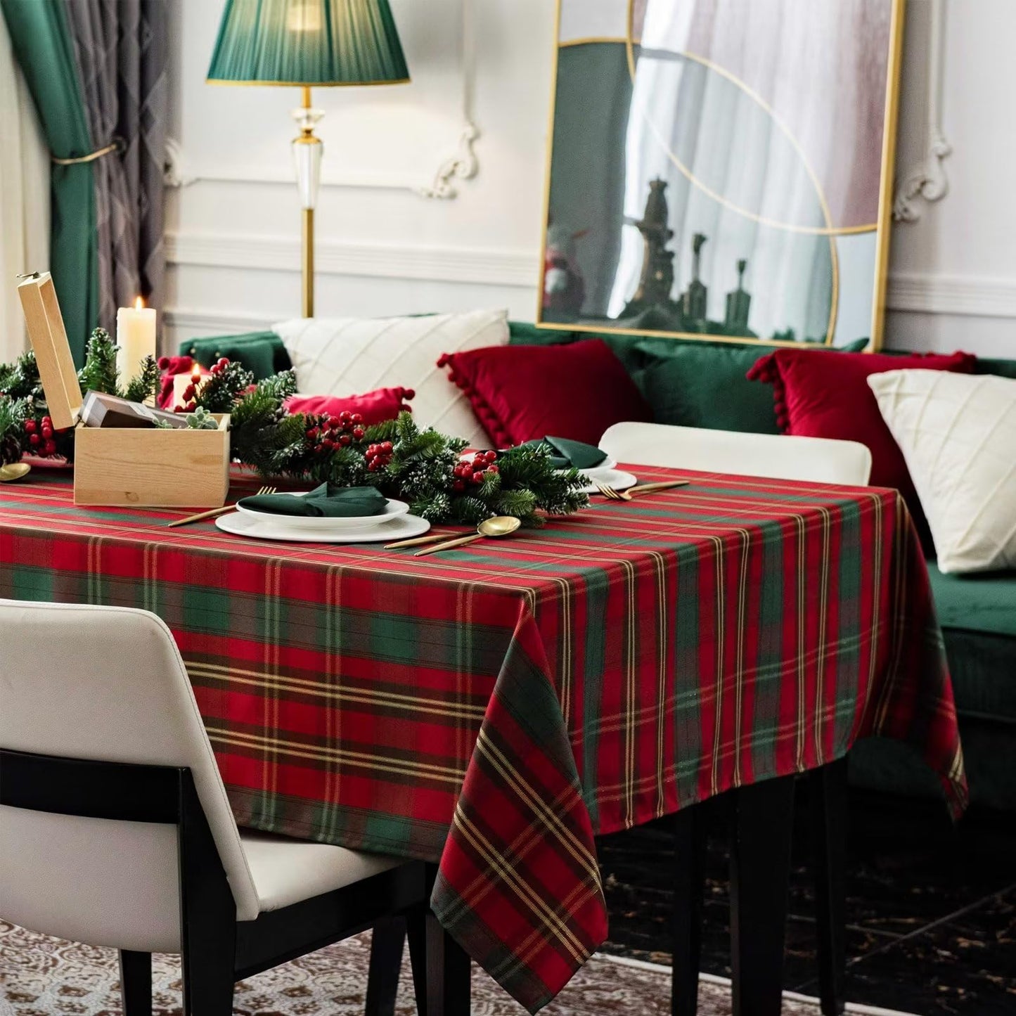 LOSIVISHE Christmas Rectangle Tablecloth 60x84 inch - Waterproof Holiday Decoration Tablecloth - Reusable Wipable Fabric Table Linen for Kitchen, Holiday Dinner Table Covering for Thanksgiving