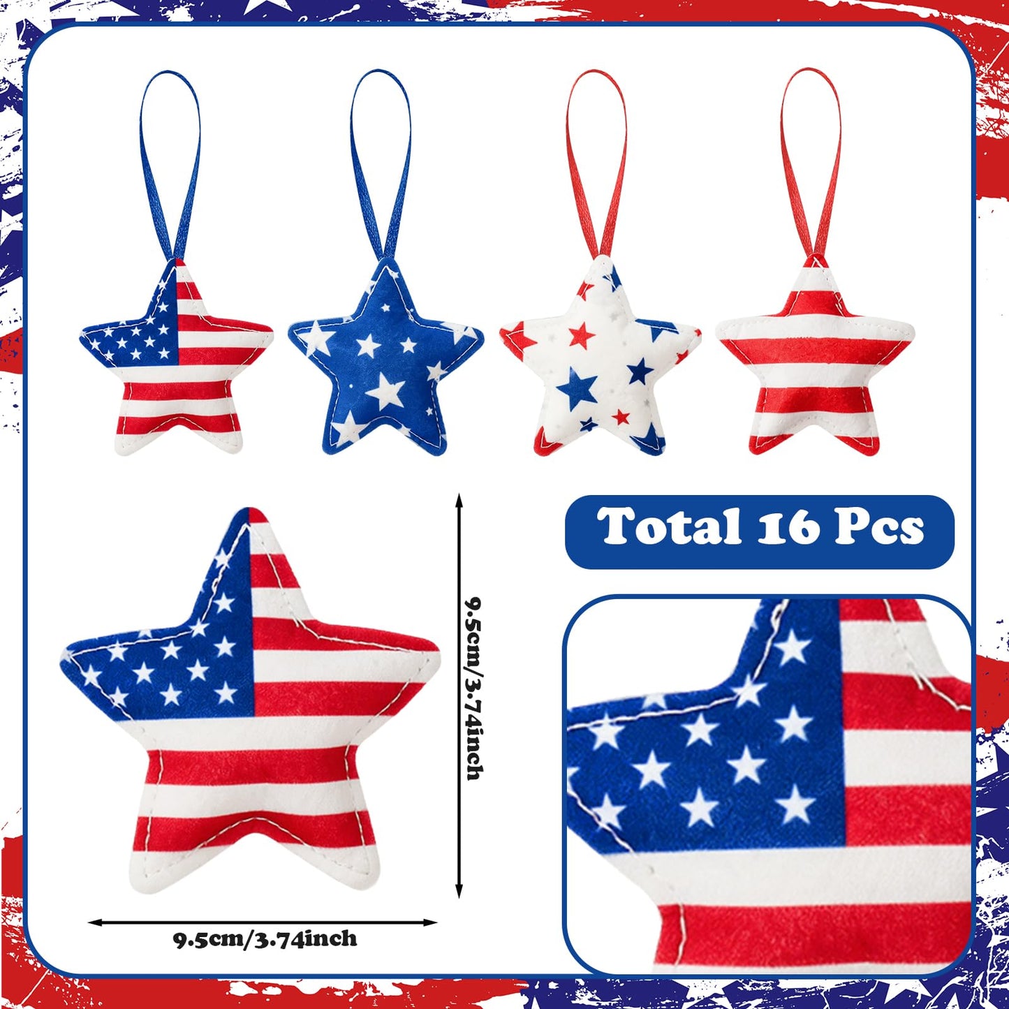 Whaline 16 Pcs Patriotic Felt Ornaments 4th of July Decoration Red Blue Star American Flag Hanging Ornaments for 250th Anniversary Independence Day Party Tree Decor DIY Crafts Supplies