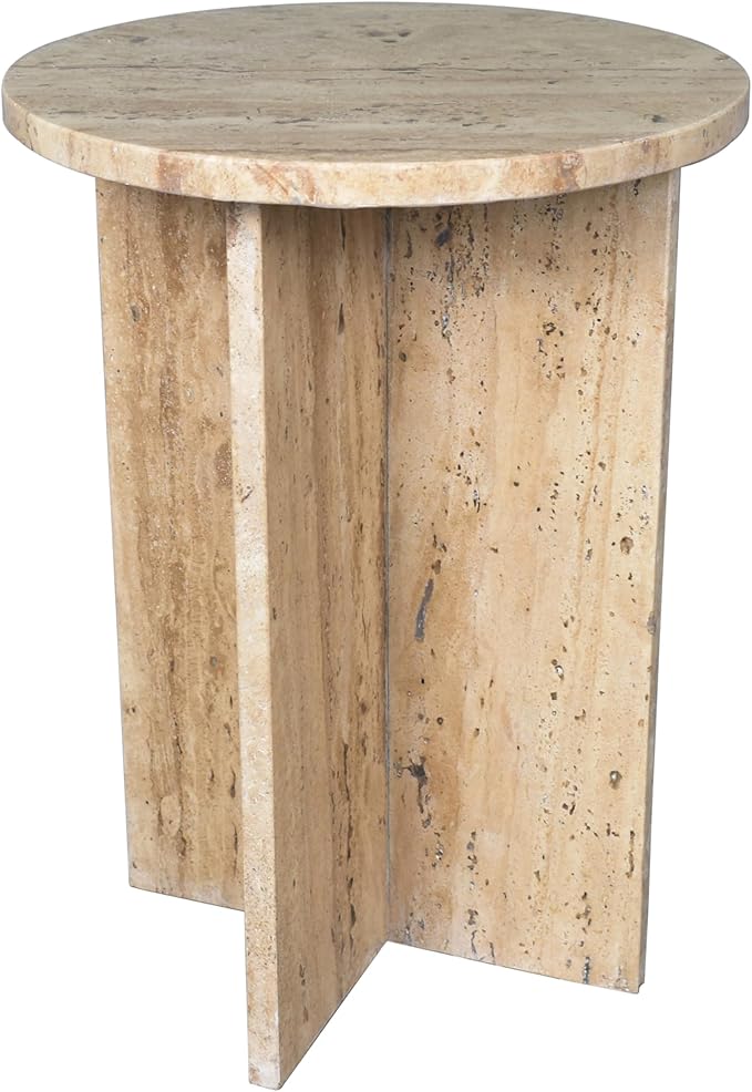 JONATHAN Y Javier Solid Travertine Marble End Table, 14-inch Round Modern