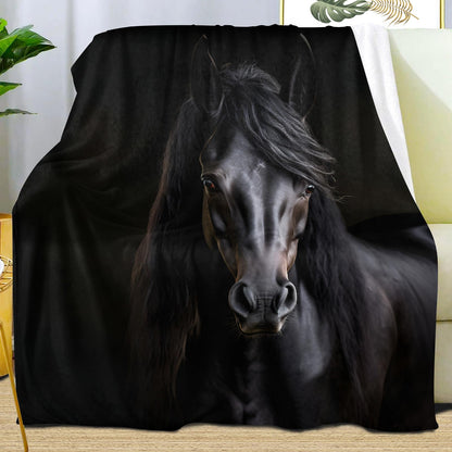 PAOABIU Horse Blankets, Black Horse Throw Blanket for Couch Bed Sofa, Farmhouse Animals Blankets and Throws - Super Soft Cozy Plush Flannel Blanket Gifts & Decor, 66x90
