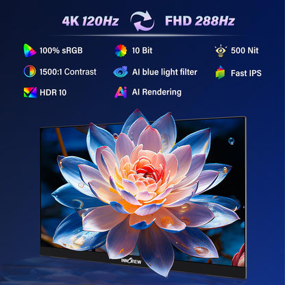 InnoView 23.8" Large Portable Monitor, FHD 144HZ 100% SRGB IPS USB-C HDMI Work Home Gaming Second Monitor 1080P W/180°Adjustable Stand for Laptop, MacBook, Phones