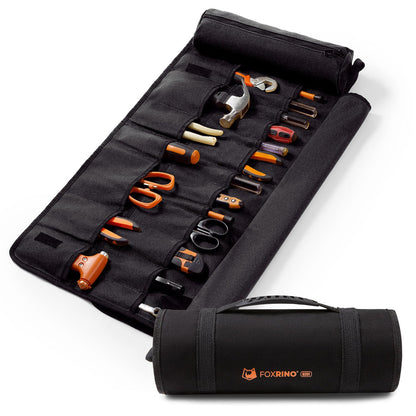 Foxrino Tool Roll For Men, Heavy Duty Tool Roll Bag Organizer, Roll Up Tool Pouch with 20 + 1 Pocket, Perfect Gifts for Men Father Dad Mechanic, Black
