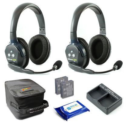 Eartec UL4S Ultralite Full Duplex Wireless Headset Communication for 4 Users - 4 Single Ear Headsets with SolidSignal Cleaning Wipes Bundle