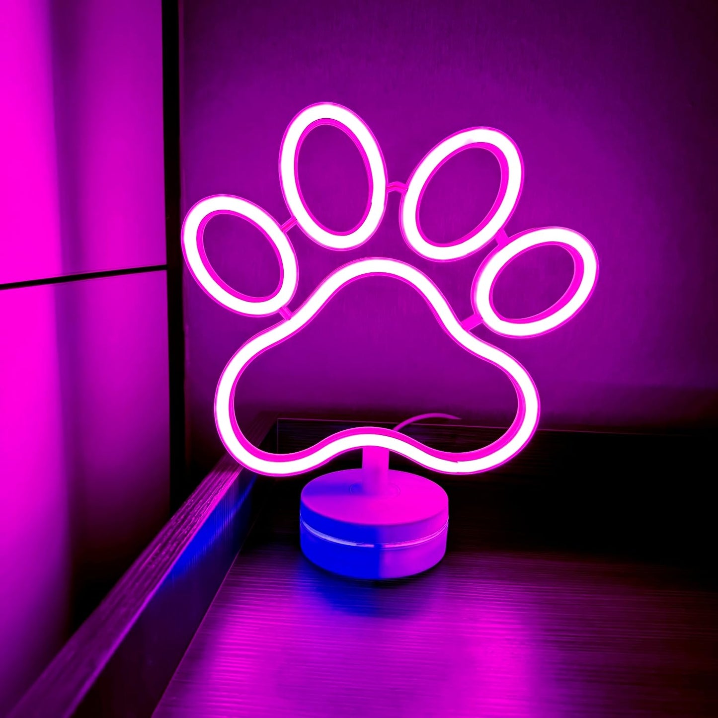 Dog Paw Neon Sign Lamp with Standable Base and Touchable Switch, USB or 3 AA Battery Powered LED Custom Neon Dog Signs for Bedroom Wall and Room Decor, Man Cave Party, Birthday Christmas Gift