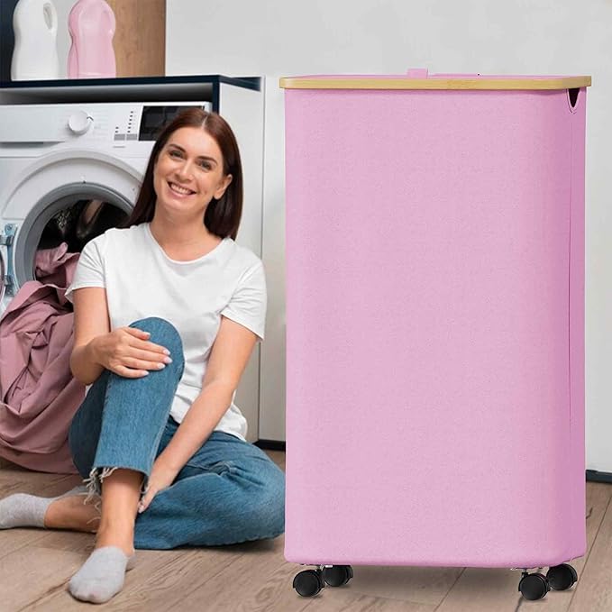 SUOCO Laundry Hamper on Wheels 100L, Clothes Basket