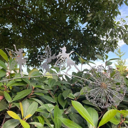 Fcteap Flower Fairy Dancing with Dandelion Garden Art Sculpture Stainless Steel Statue Christmas Halloween Decoration for Outdoor Yard Courtyard Lawn Patio Metal Ornaments (Three Persons)