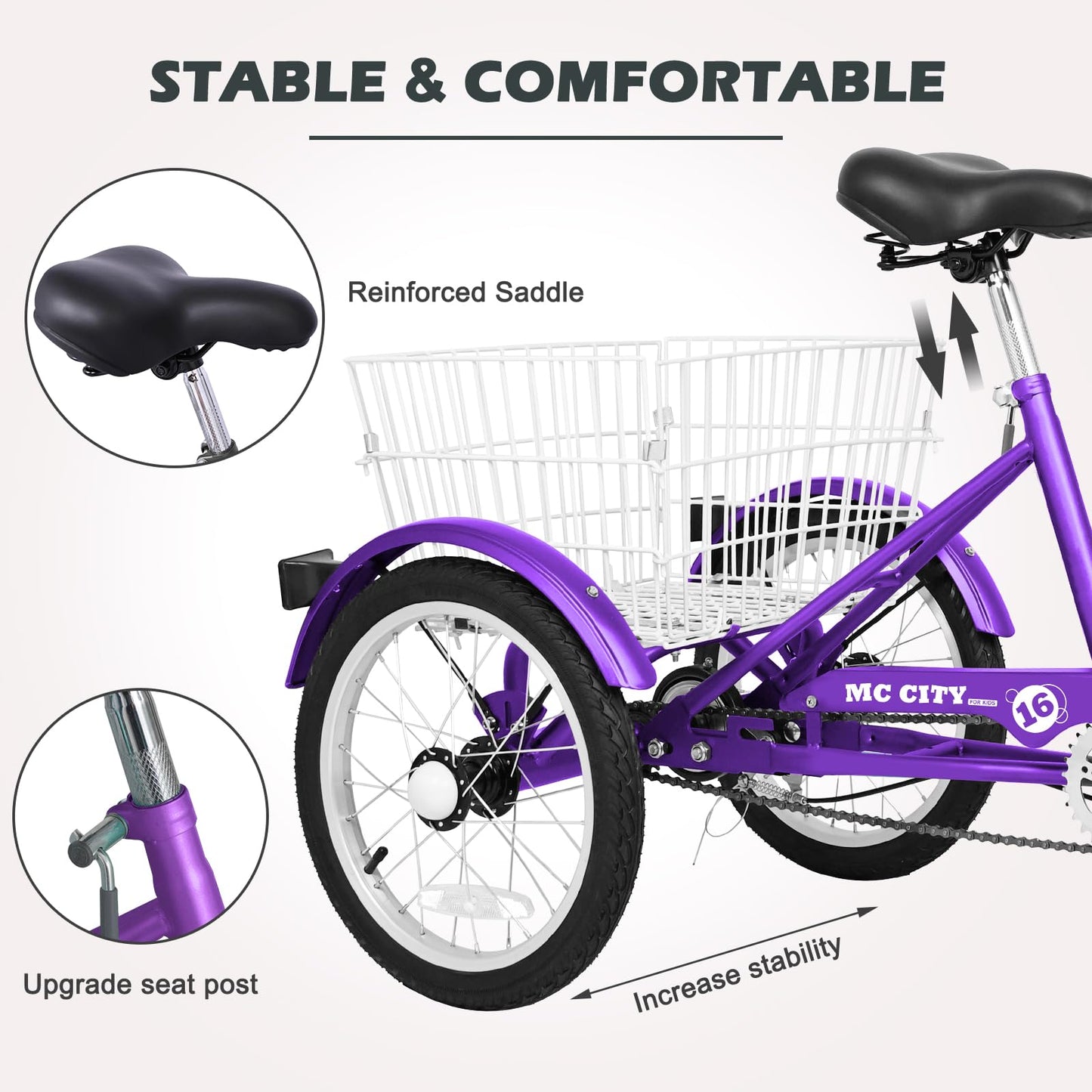H&ZT Adult Tricycle, 3 Wheeled Bike, Trike Cruiser Bike, with 7-Speed Gear, Parking Brake Handle, Low Step, Large Rear Basket, Elderly Friendly, for Men, Women, and Teens
