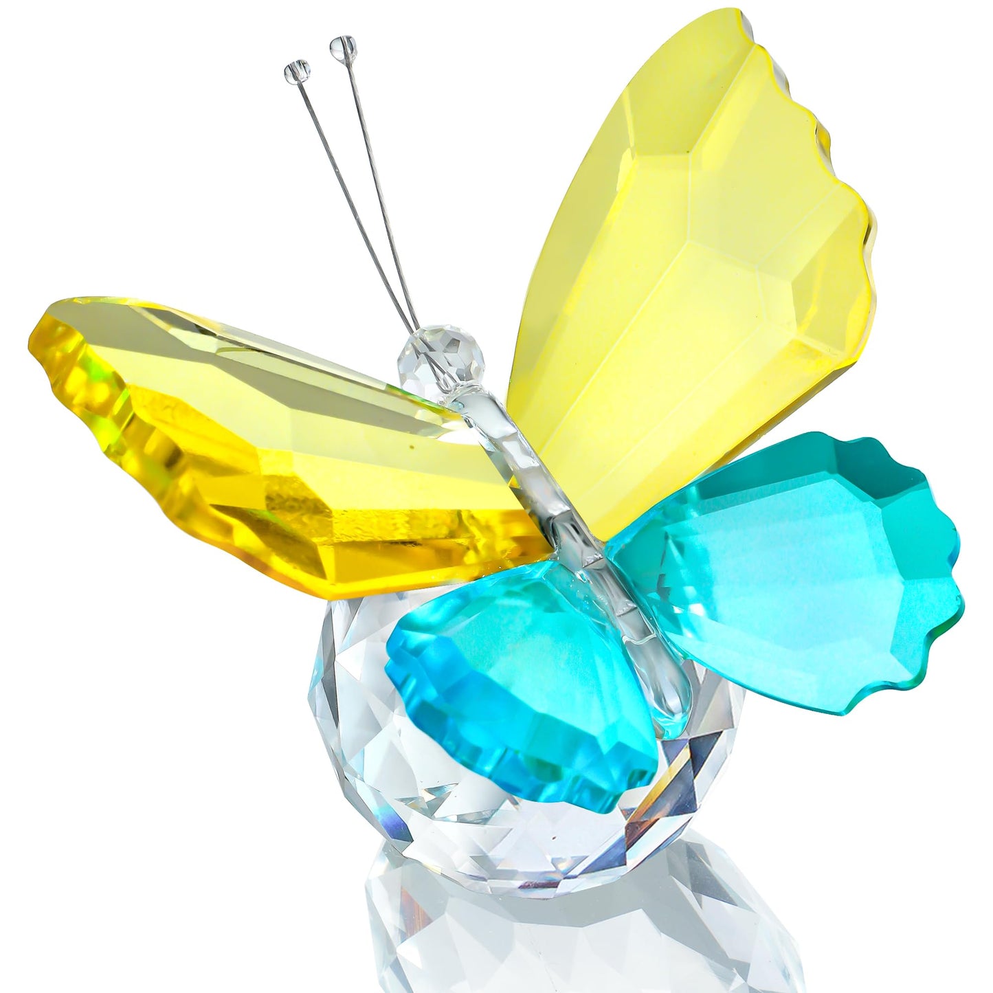 H&D HYALINE & DORA Crystal Butterfly Figurines Gifts for Women, Flying Butterfly Collectible Figurines Paperweights for Tabletop Home Decor (Yellow & Cyan-Blue)