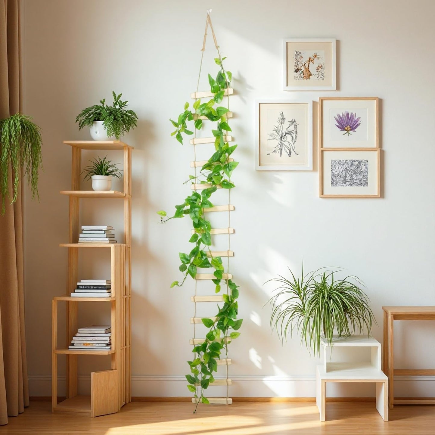 Wooden Ladder Plant Trellis for Climbing Plants – 6ft Extra Tall Indoor & Outdoor Wooden Trellis Garden Plant Support, Easy to Install for Vines, Ivy, Pothos, Monstera, Potted Plants