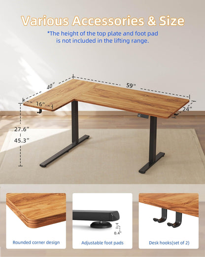 YIHAYO Reversiable L-Shaped Electric Standing Desk, 59 Inches Stand Up Corner Desk, Sit and Stand Up for Work Office Home, Ergonomic Rising Computer Table with Splice Board, Rustic Brown