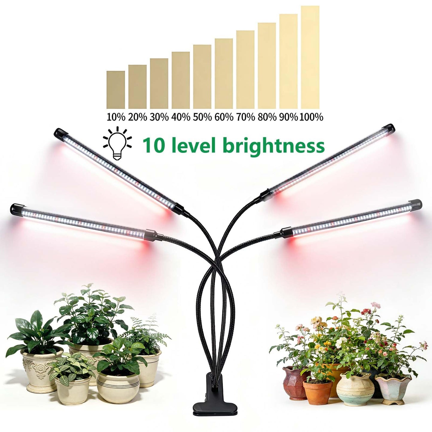 TOEKSIX Full Spectrum 84 LED Grow Light for Indoor Plants, 6500K Plant Light with 4/8/12/18H Timer, 10 Dimmable Levels & 3 Modes, Clip-On with UL Adapter & 8.2FT Long Cord