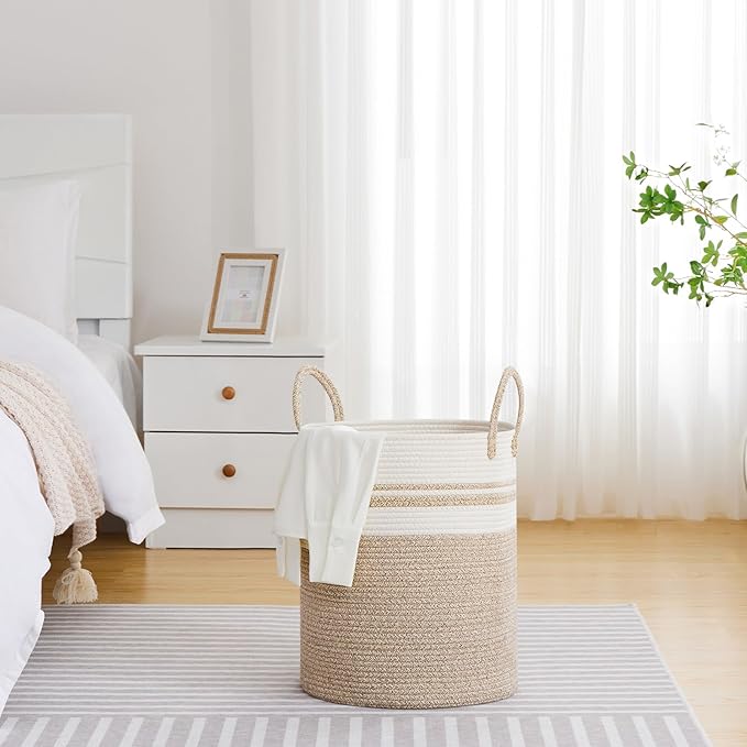 VIPOSCO Large Laundry Hamper, Tall Woven Rope Storage Basket