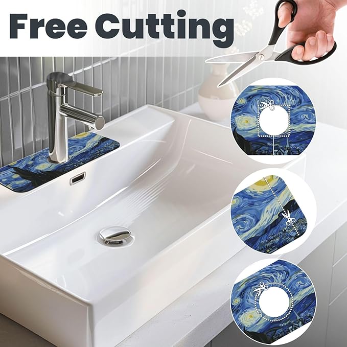 The Starry Night Kitchen Sink Splash Guard Faucet Mat Super Absorbent Fast