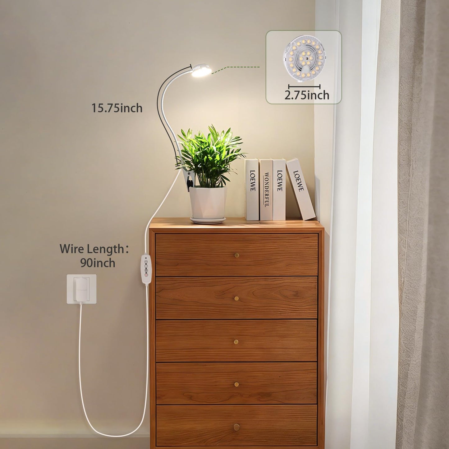 LORDEM Grow Lights for Indoor Plants, Clip-on Gooseneck Plant Lights for Indoor Growing，Full Spectrum LED Plant Light with 5 Dimming Levels,Auto On/Off Timer (6/8/12/16 Hrs),White,1 Pack