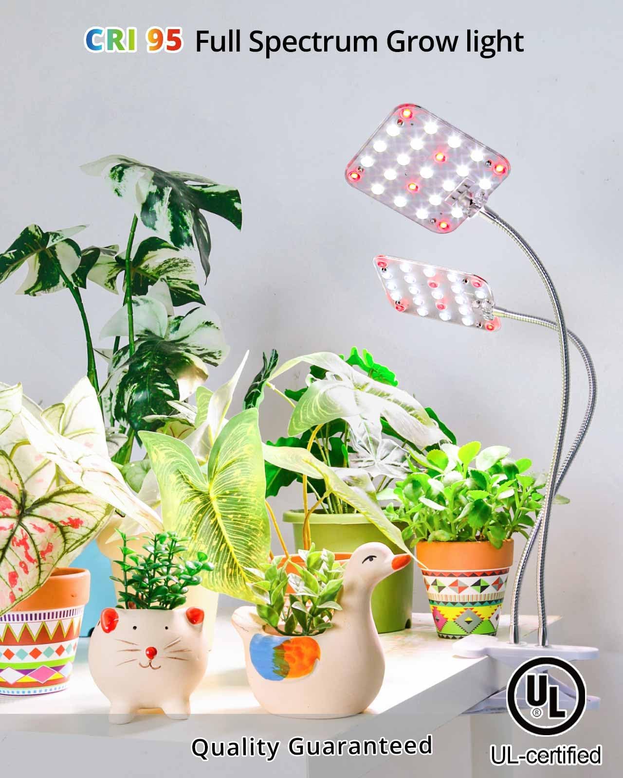 DOMMIA Plant Light, Dimmable Desk Clip on Plant Light for Indoor Plants with 6/12/16h Timer, Gooseneck Grow Lamps, Full Spectrum for Seeding, Succulent, Potted Plants, 2-Head