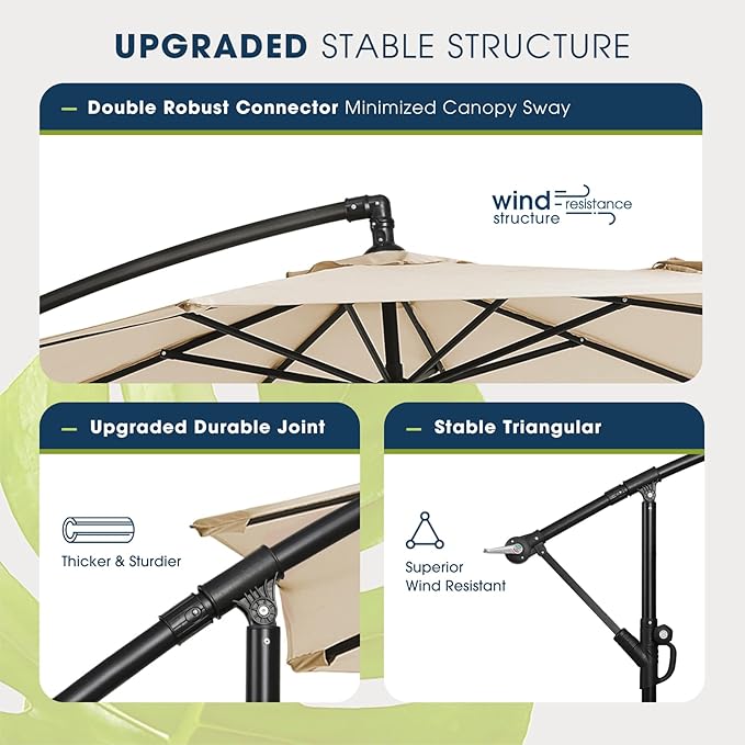 wikiwiki 10ft Patio Umbrella with Base Included, Outdoor Offset Cantilever Umbrella with Sandbag Base for Backyard, Garden and Pool, Easy to Tilt and Crank, Beige