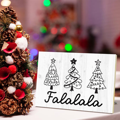 Falalala Merry Christmas Signs for Wall Decorations, Tree Wood Tabletop Decor for Table, Desk, Mantle, Shelf - Wall Art for Party Kitchen Decor - JK0388