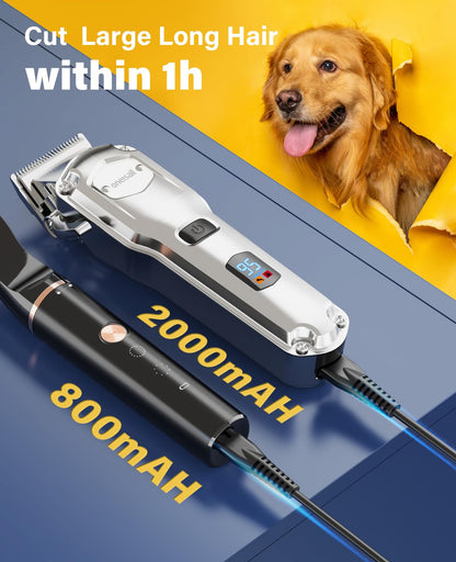 oneisall Dog Clippers & Paw Trimmer 3 in 1 Grooming Kit, Dog Clippers Professional for Thick Hair with Stainless Steel Blade, IPX7 Waterproof Cordless Pet Shaver