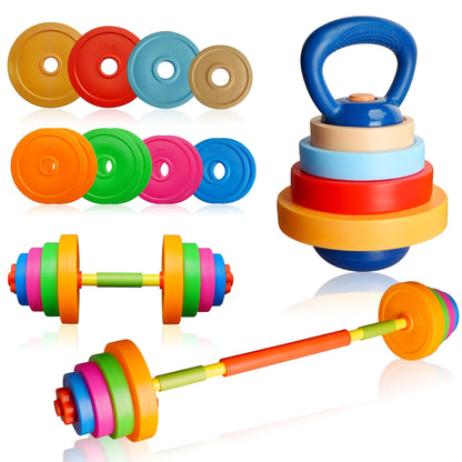 Sepco Kids Weight Set Adjustable Toddler Workout Toy Equipment Barbell Dumbbell Kettlebell for Pretend Play Exercise & Fitness Toy